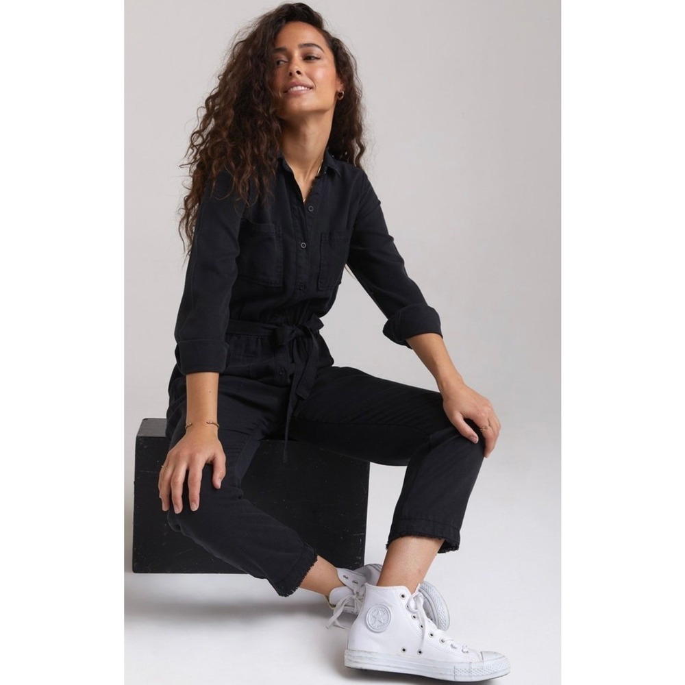 Bella Dahl Brynlie Long Sleeve Minimalist Utility Jumpsuit Navy Straight Leg